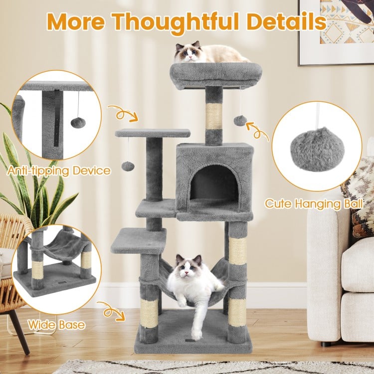 Multi-Level Cat Tower with 2-Door Condo and Padded Top Perch-Light Gray
