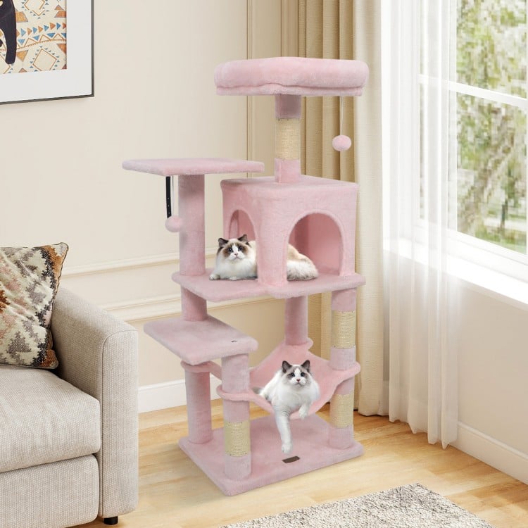 Multi-Level Cat Tower with 2-Door Condo and Padded Top Perch-Pink