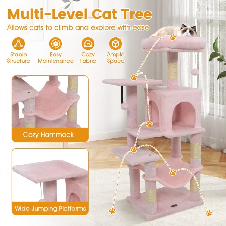 Multi-Level Cat Tower with 2-Door Condo and Padded Top Perch-Pink