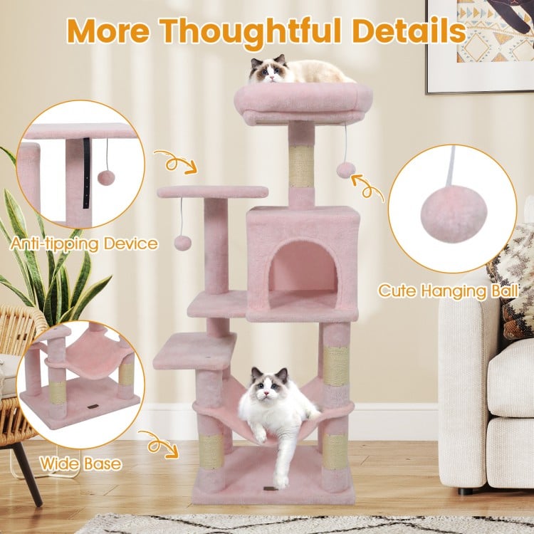 Multi-Level Cat Tower with 2-Door Condo and Padded Top Perch-Pink