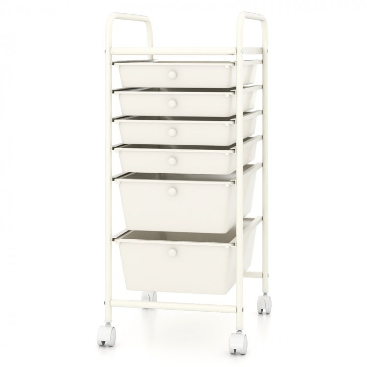 Multifunctional 6 Drawers Rolling Storage Cart Organizer-White