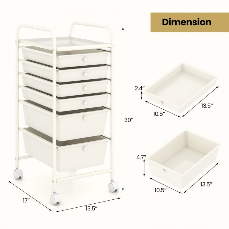Multifunctional 6 Drawers Rolling Storage Cart Organizer-White