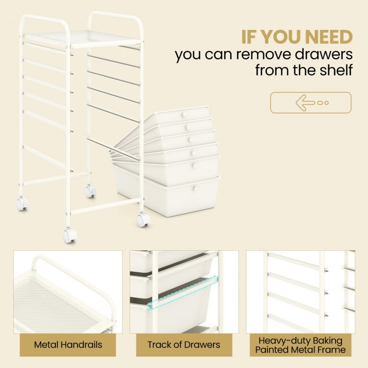 Multifunctional 6 Drawers Rolling Storage Cart Organizer-White