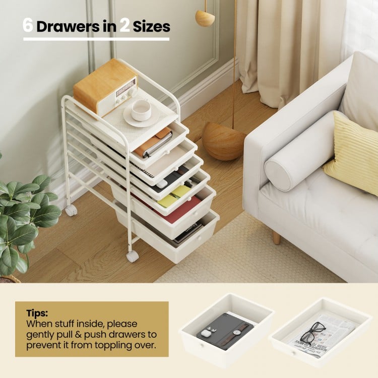 Multifunctional 6 Drawers Rolling Storage Cart Organizer-White