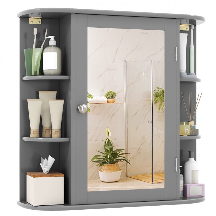 Multipurpose Mount Wall Surface Bathroom Storage Cabinet with Mirror-Gray