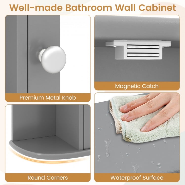 Multipurpose Mount Wall Surface Bathroom Storage Cabinet with Mirror-Gray
