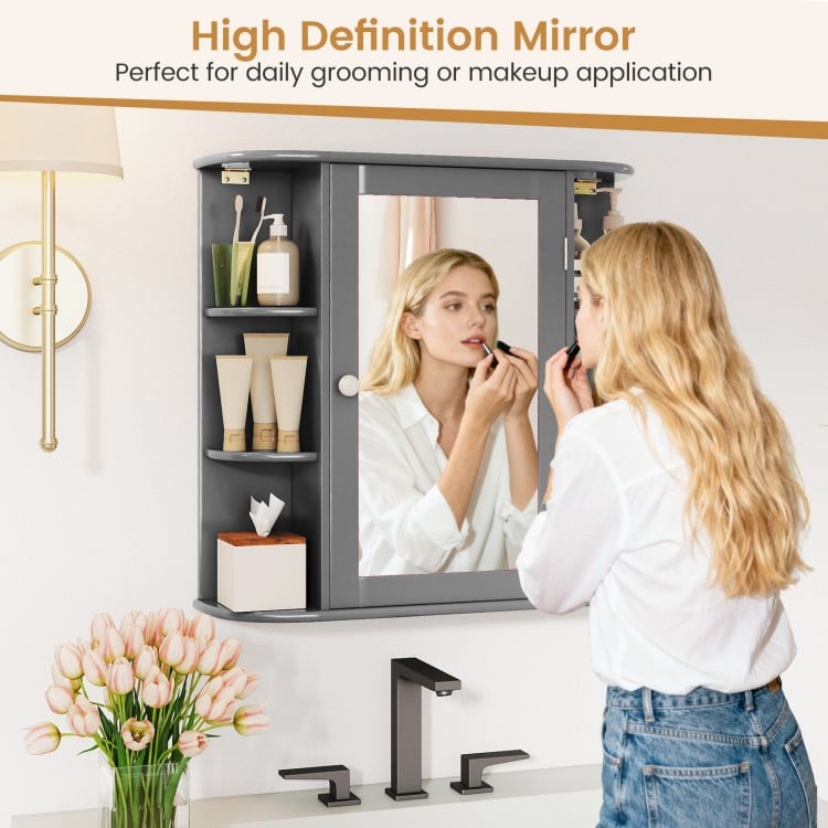 Multipurpose Mount Wall Surface Bathroom Storage Cabinet with Mirror-Gray
