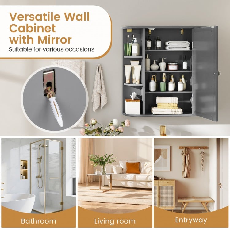 Multipurpose Mount Wall Surface Bathroom Storage Cabinet with Mirror-Gray