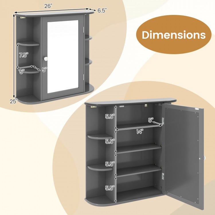 Multipurpose Mount Wall Surface Bathroom Storage Cabinet with Mirror-Gray