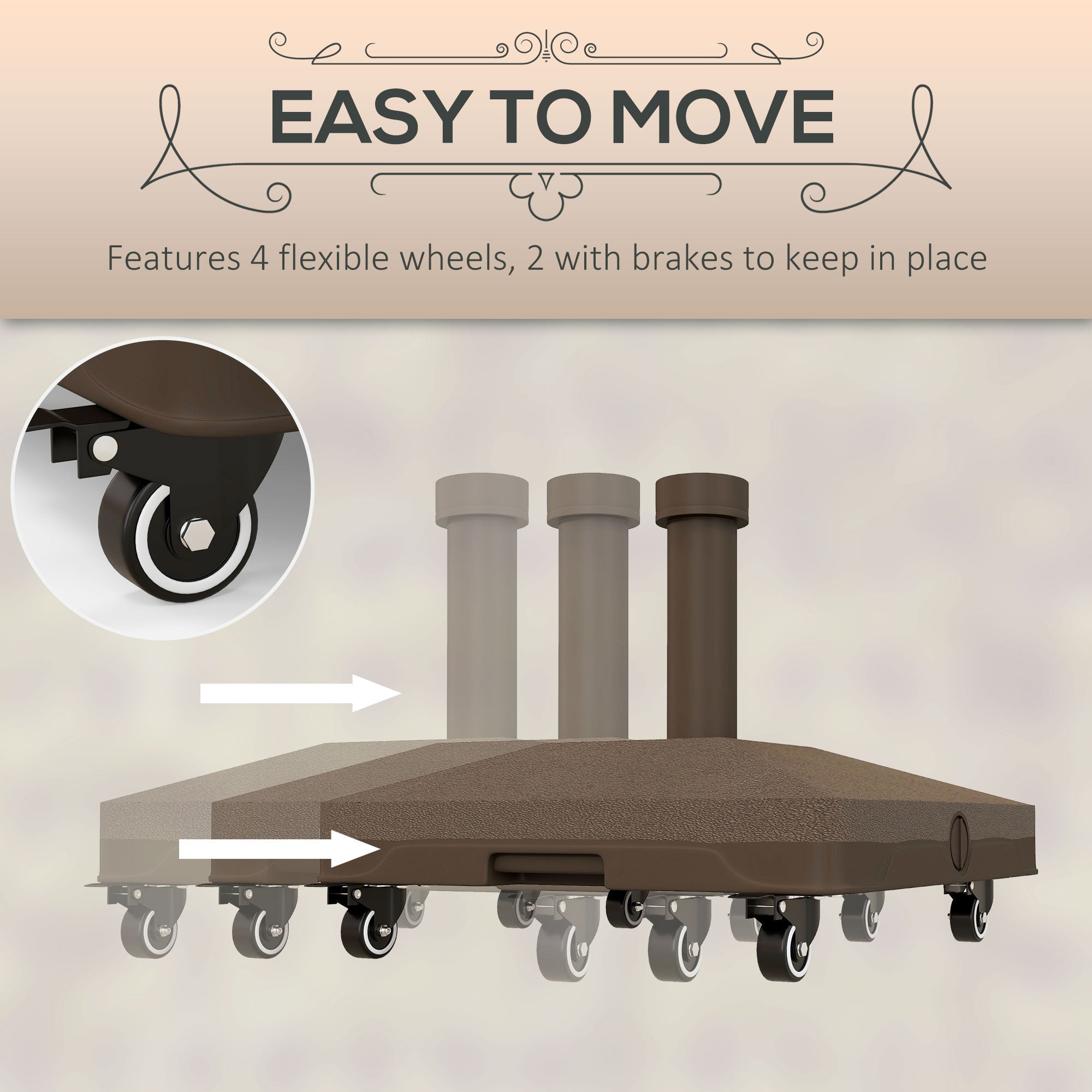 Outsunny Square Parasol Base, Portable Umbrella Stand with Wheels, Water or Sand Filled, for Φ0.75", Φ1.5" Poles, Brown 