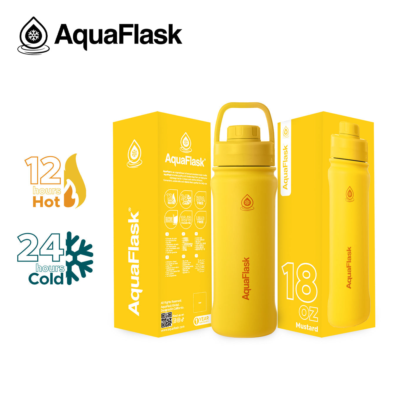 AquaFlask Original Vacuum Insulated Water Bottles 530ml (18oz) 