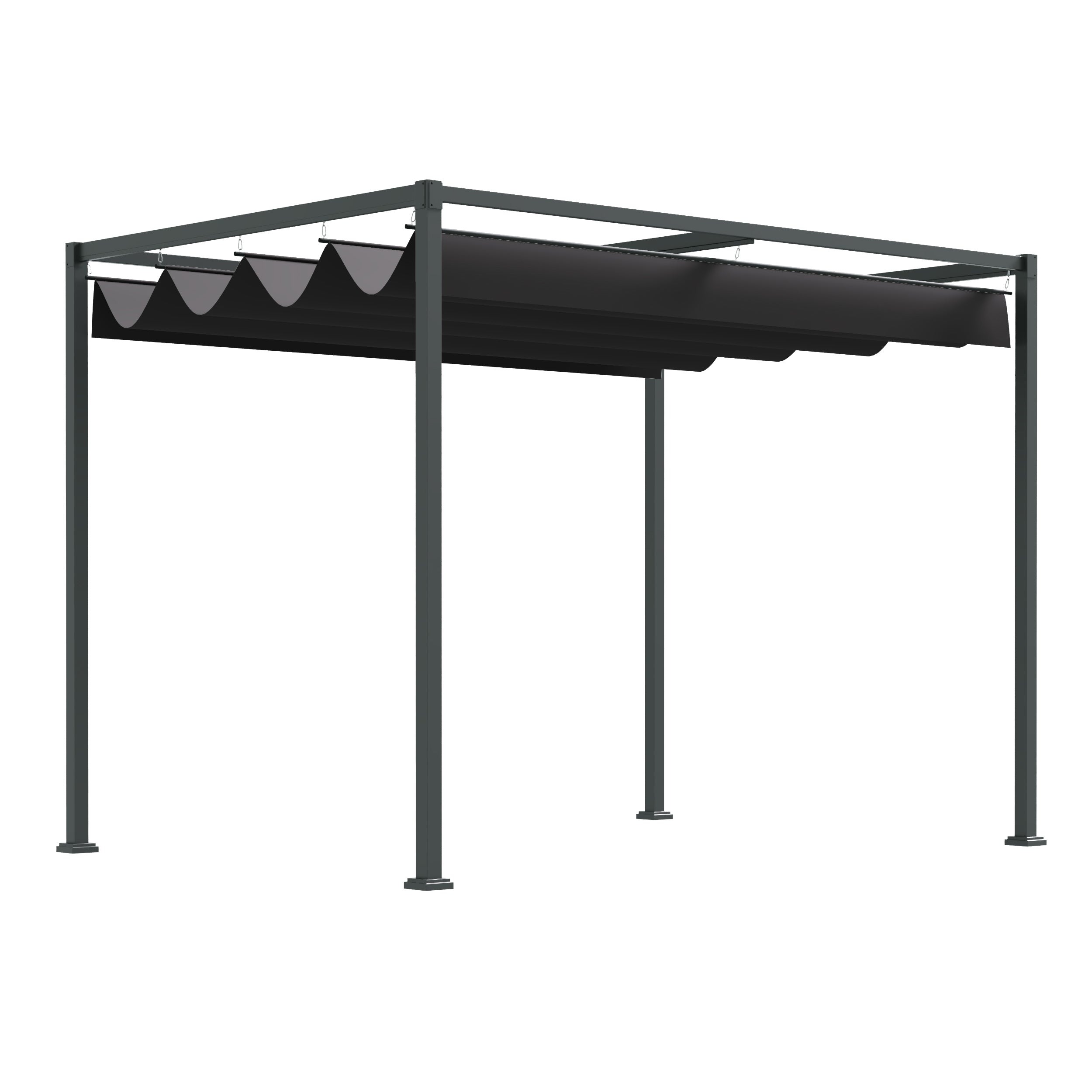 Outsunny Pergola Metal Gazebo 10'x7' Shade Shelter with Retractable Canopy Outdoor Deck Black 