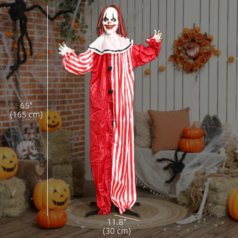 Outsunny Life-Size Halloween Animated Clown – Red Light-Up Eyes, Sound Activated, Battery Operated 