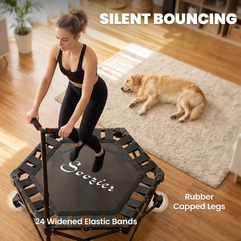 42-Inch Foldable Mini Fitness Trampoline with Adjustable Handlebar – 400 lb Capacity
