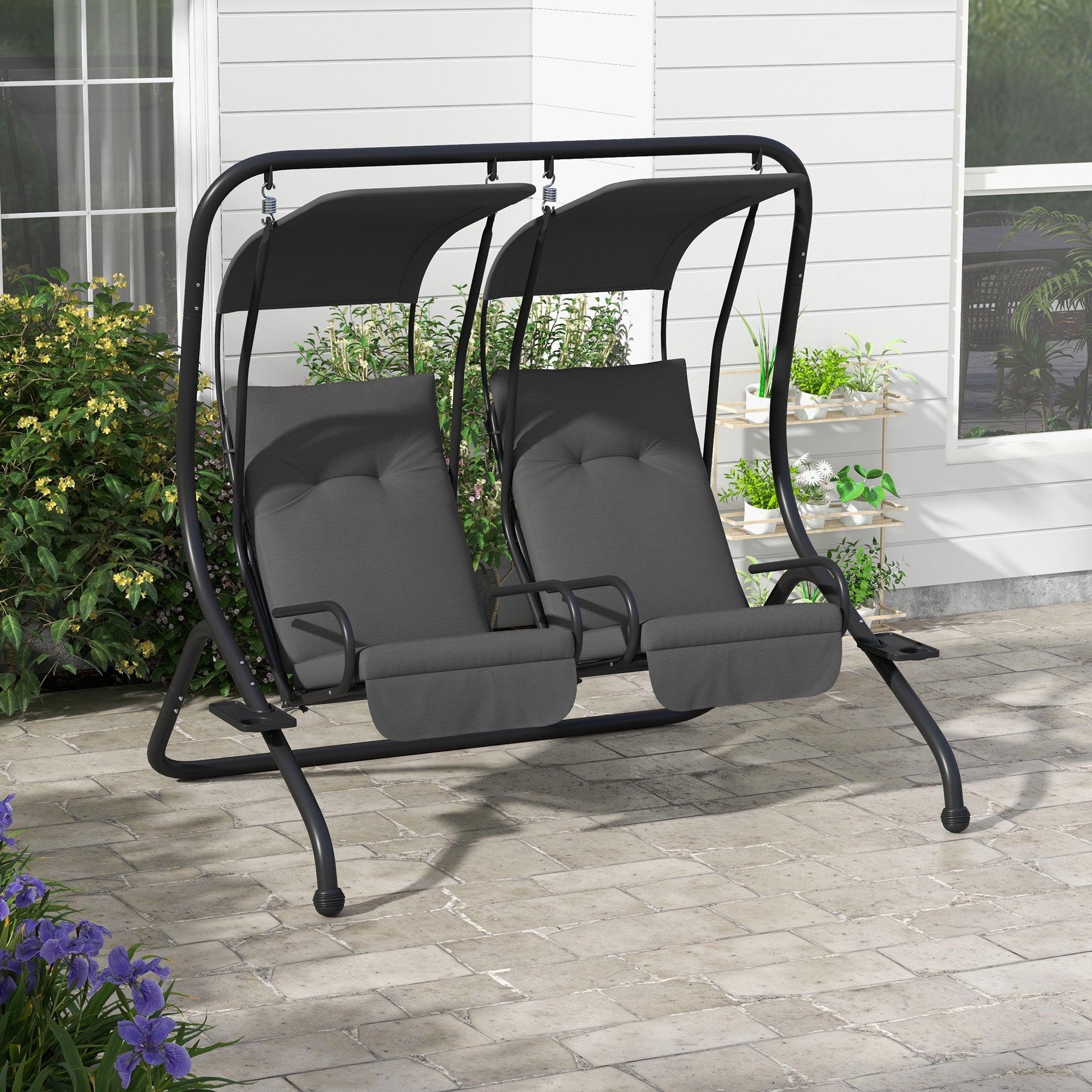 Outsunny 2-Seater Outdoor Porch Swing with Canopy, Patio Swing Chair for Garden, Poolside, Backyard, Grey 