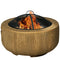 Outdoor Fire Pit, 24 Inch Metal Wood Burning Fireplace with Spark Cover, Poker, Woodgrain Design, Light Brown