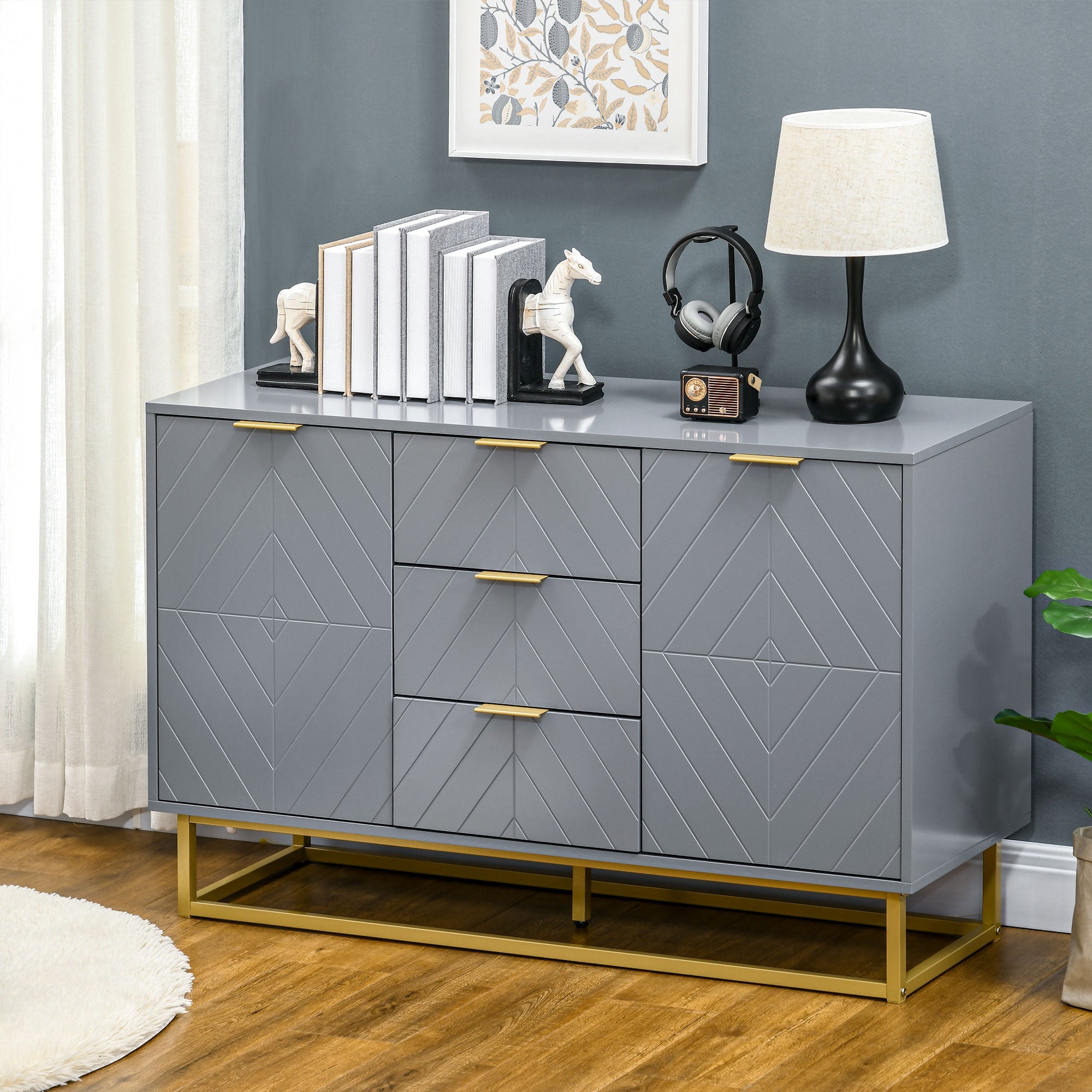 HOMCOM Contemporary 3-Drawer Storage Cabinet Sideboard Metal Handles Freestanding Dresser Dining Room Grey 