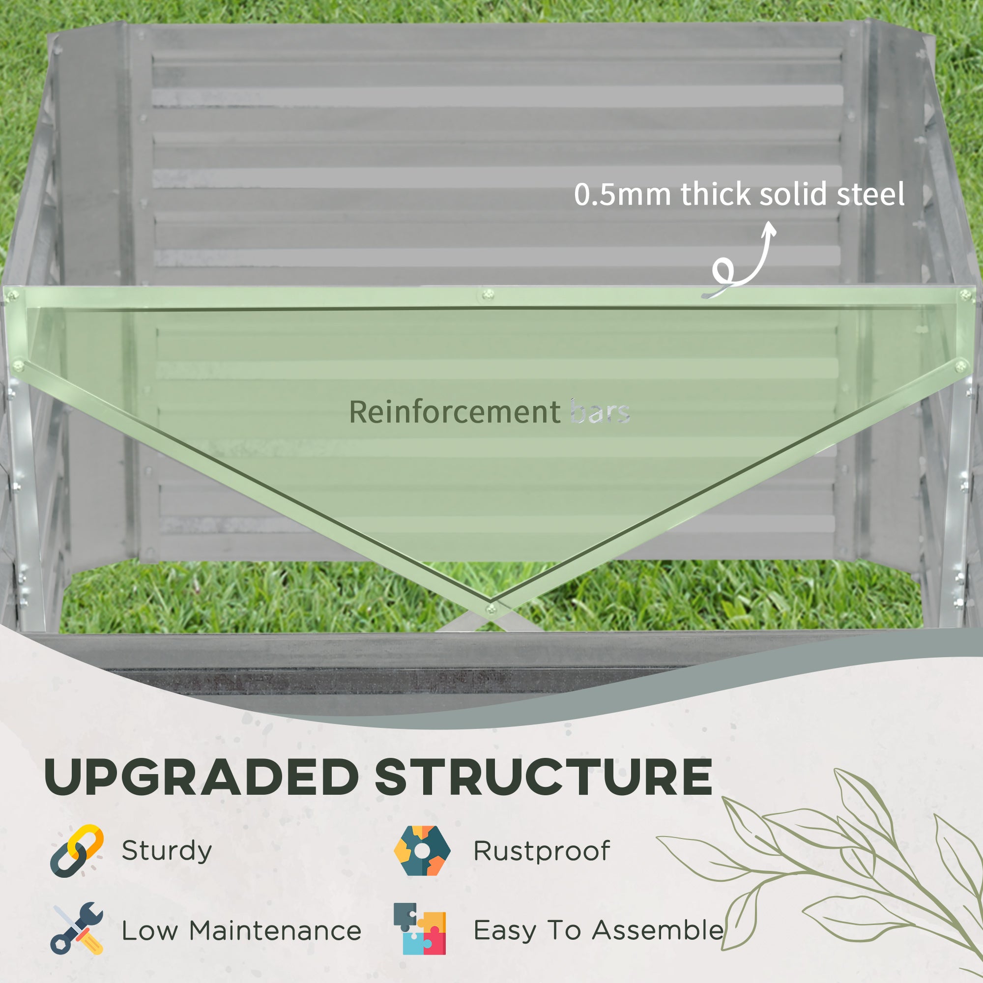 Outsunny Galvanized Raised Garden Bed, Steel Outdoor Planters with Reinforced Rods, 71" x 35" x 23", Light Grey 
