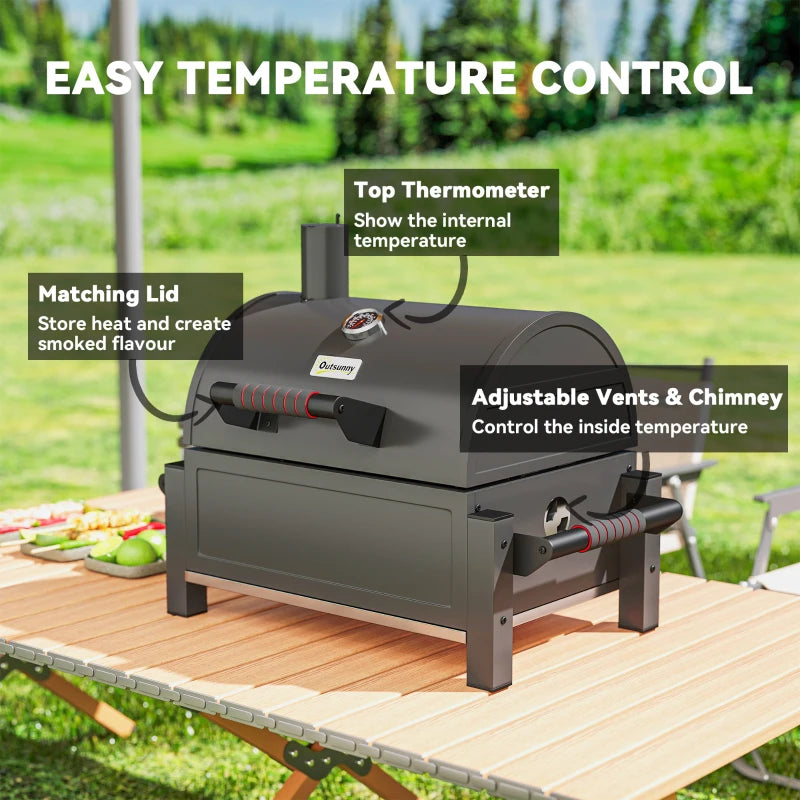 Tabletop Charcoal Smoker, Portable BBQ with Ash Catcher and Thermometer for Backyard, Camping, Picnic, Black