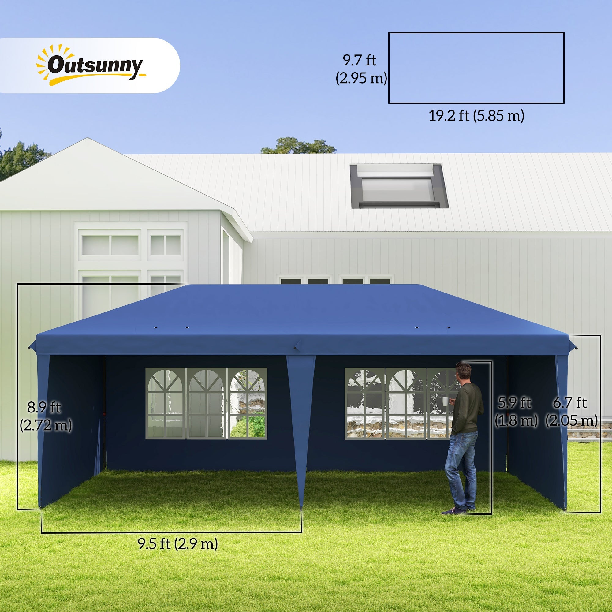 Outsunny 10' x 20' Outdoor Pop Up Canopy Tent Party Tent Instant Shelter W/ Carrying Bag, Blue 