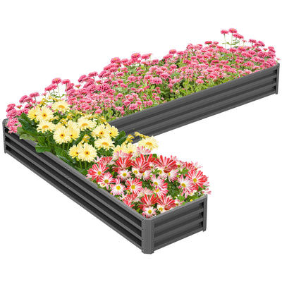Outsunny 82" x 109" x 12" L-Shaped Galvanized Steel Raised Garden Bed Planter Box Multi-Rods Dark 