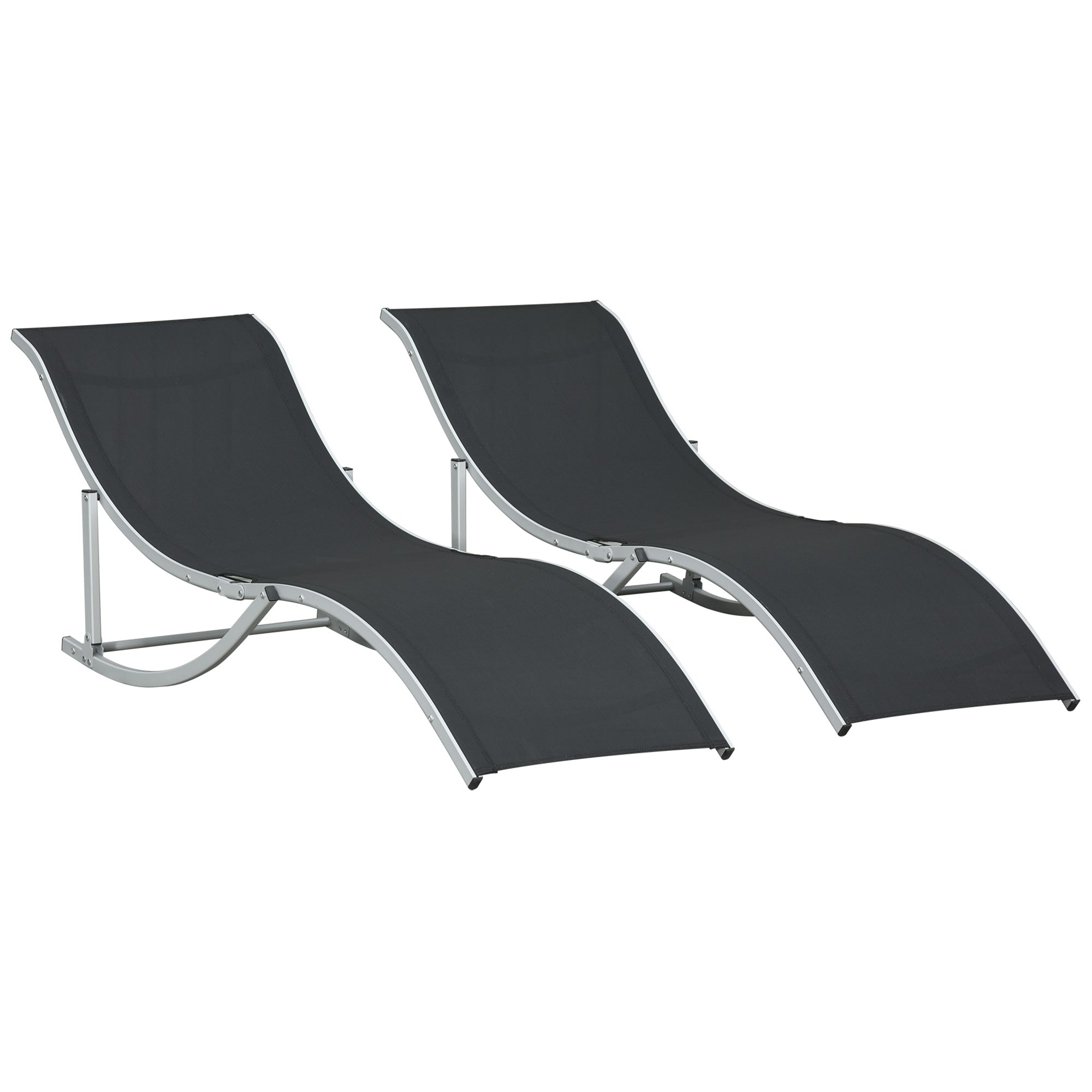 Outsunny 2-Pack S-shaped Reclining Lounge Chair: Foldable for Patio, Beach, Garden, Black, 264lbs Capacity 