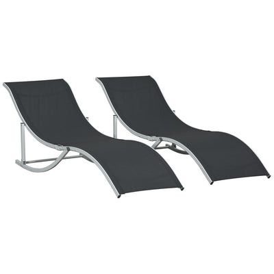 Outsunny 2-Pack S-shaped Reclining Lounge Chair: Foldable for Patio, Beach, Garden, Black, 264lbs Capacity 