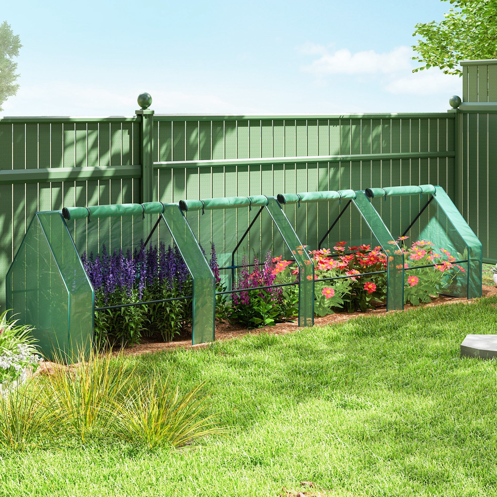 Outsunny Portable Mini Greenhouse Tunnel Growing Tent Plants Flower Warm House w/ Zippered Roll-up Doors, Green 