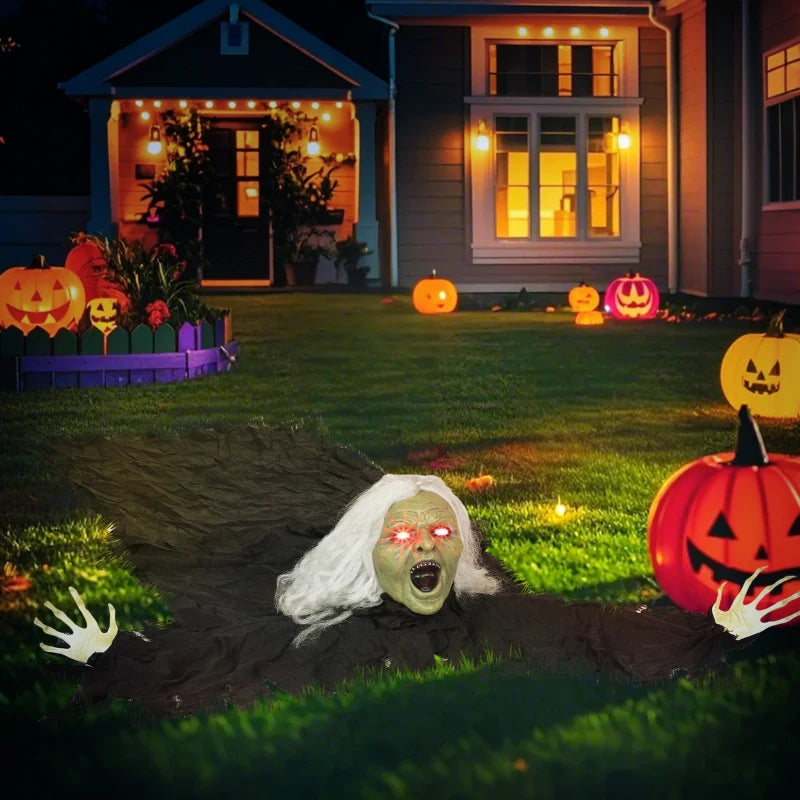 Outsunny 72" Life-Size Halloween Animated Crawling Zombie – LED Eyes, Battery Operated 