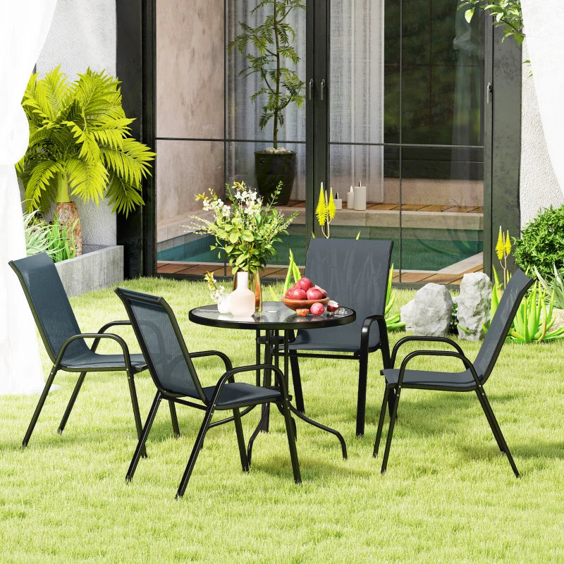 Five-Piece Steel Patio Set, with Glass-Top Table - Dark Grey