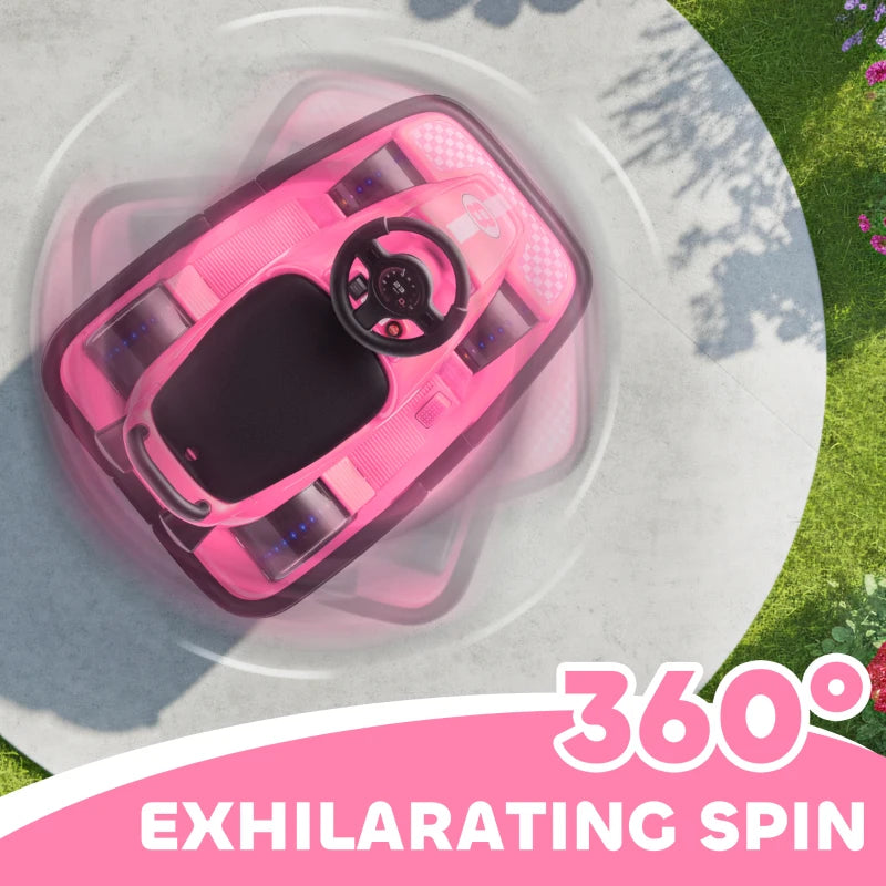 Qaba Bumper Car for Kids, 6V Battery Powered Bumping Car with 360 Degree Spin, Dual Motors, Music, for 3-8 Years, Pink