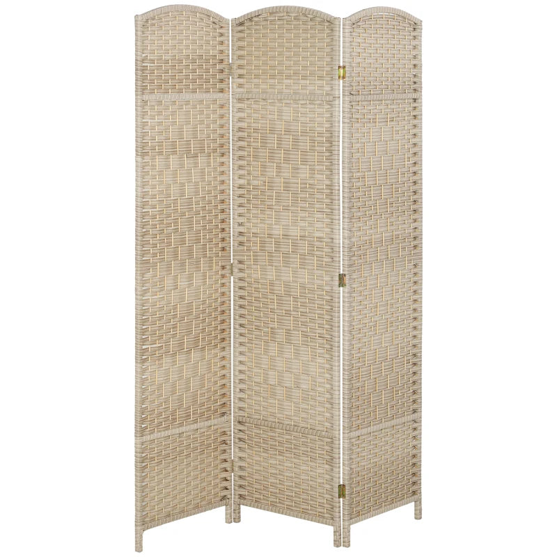6 Ft Tall Folding Room Divider, 3 Panel Portable Privacy Screen, Hand-Woven Partition Wall Divider, Light Oak