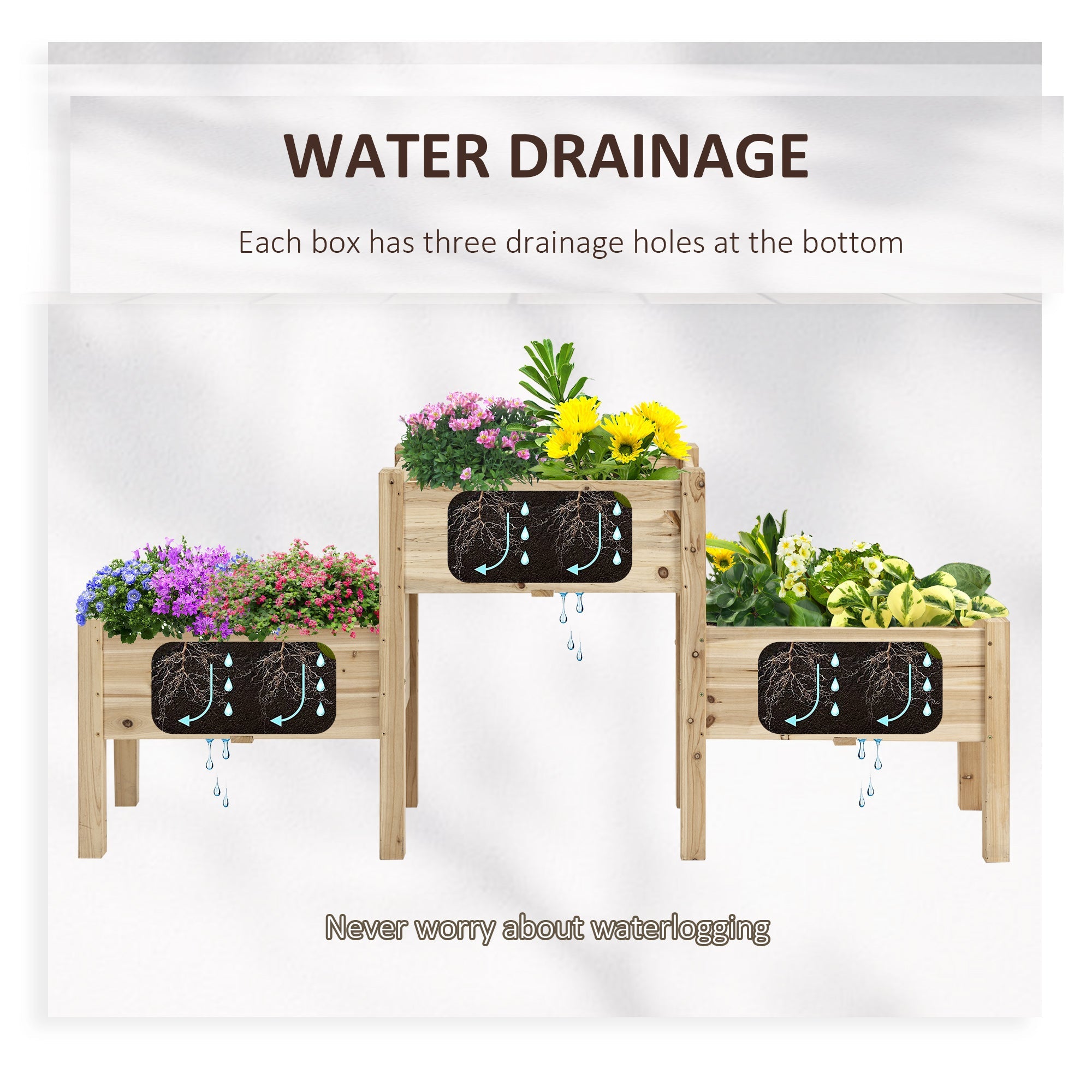 Outsunny 73" x 18" x 32" 3 Tier Raised Garden Bed w/ Three Elevated Planter Box, Freestanding Wooden Plant Stand, Natural 