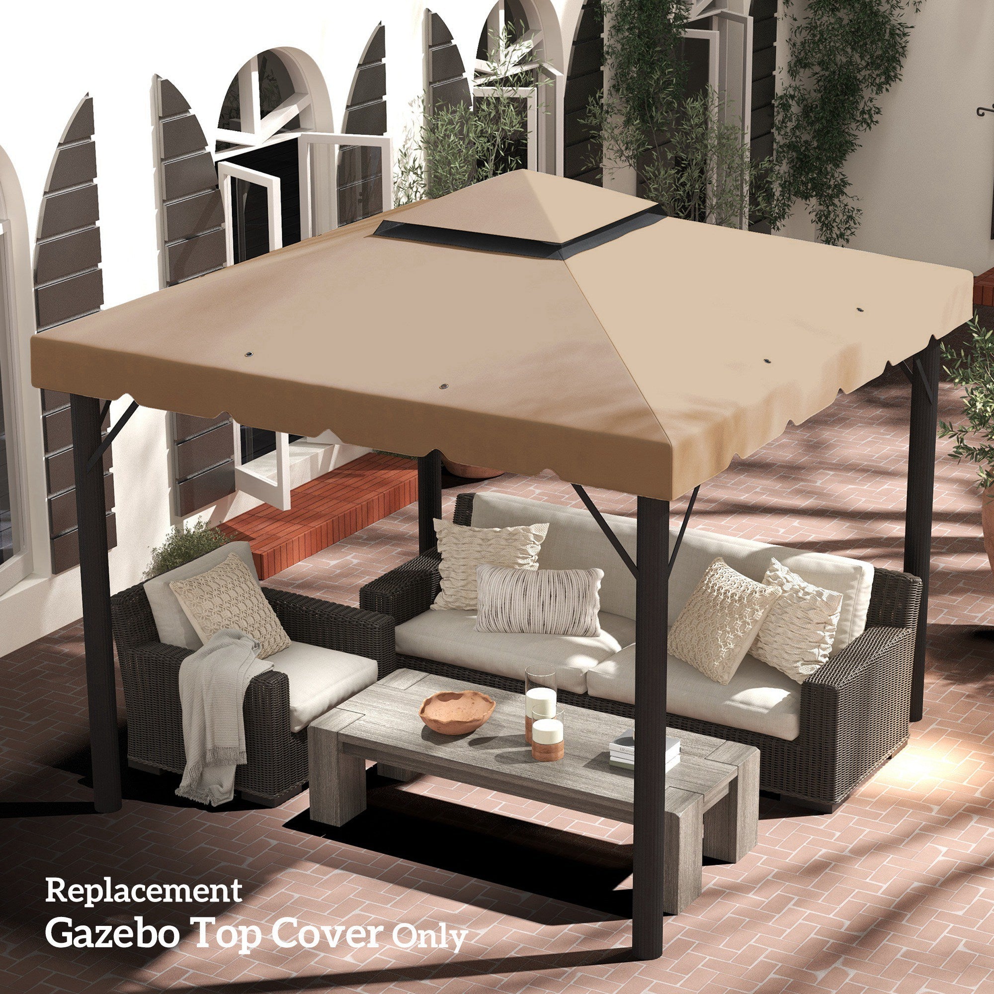 Outsunny Replacement Gazebo Top 9.8x9.8, Double Vented Roof Canopy Cover for Patio Garden, Khaki - Upgrade Your Outdoor Space 