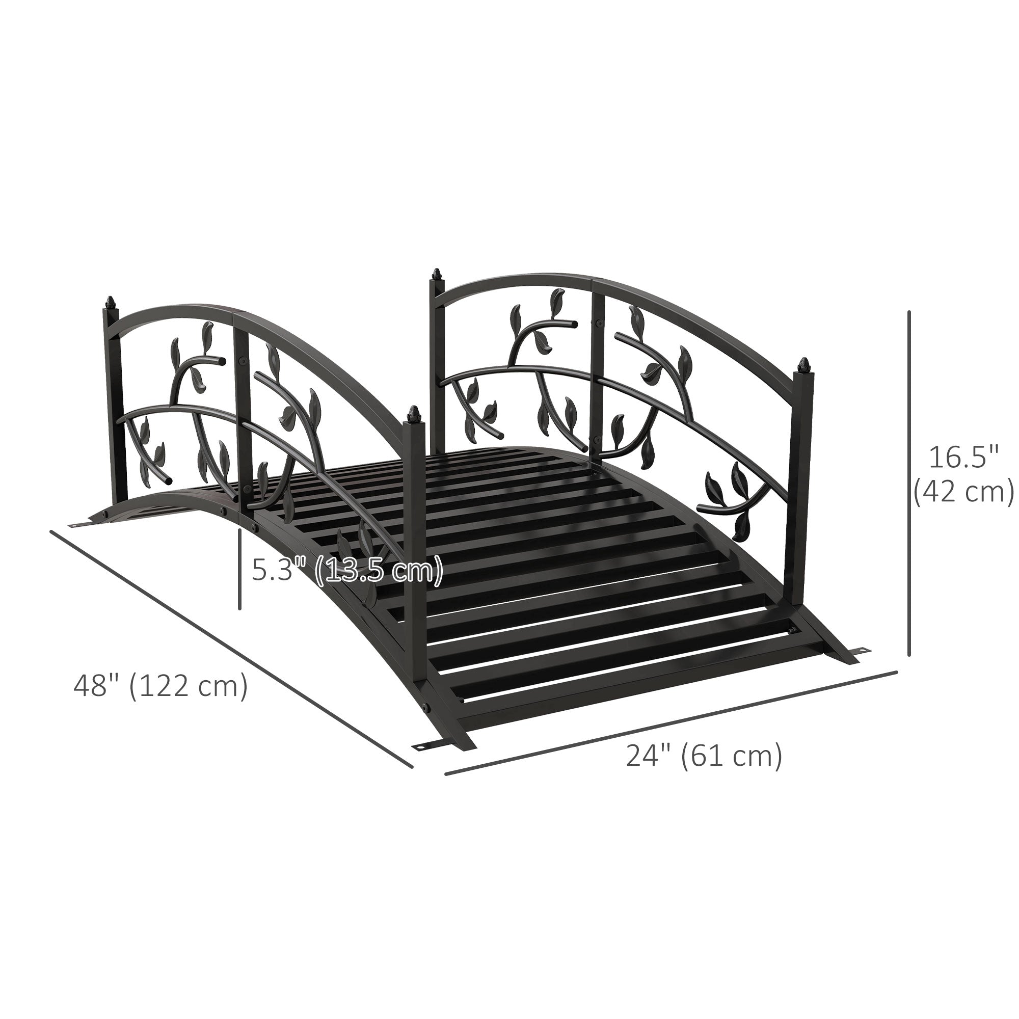Outsunny 4' Metal Arch Garden Bridge Arc Footbridge with Guardrails and Decorative Vine Pattern, Black 