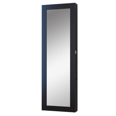 HOMCOM Wall-Mount Mirrored Jewelry Cabinet: With Real Glass Mirror, Lockable, Black 