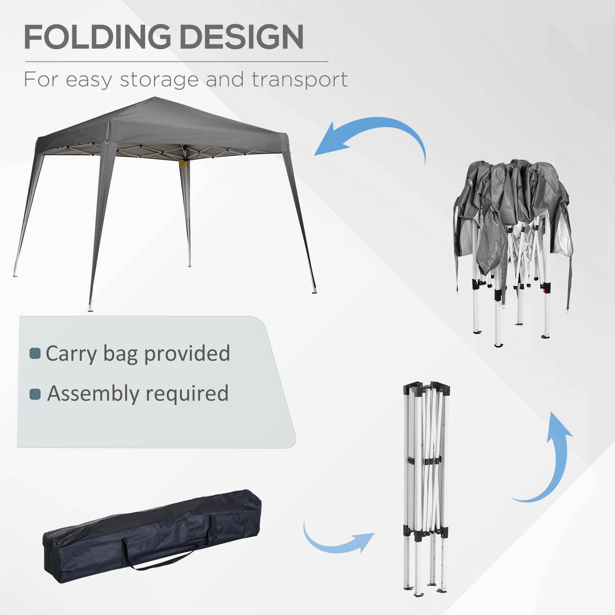 Outsunny 8' x 8' Pop Up Canopy, Outdoor Folding Tent, Portable Party Tent with Carrying Bag for Camping, Party, Picnic, Grey 