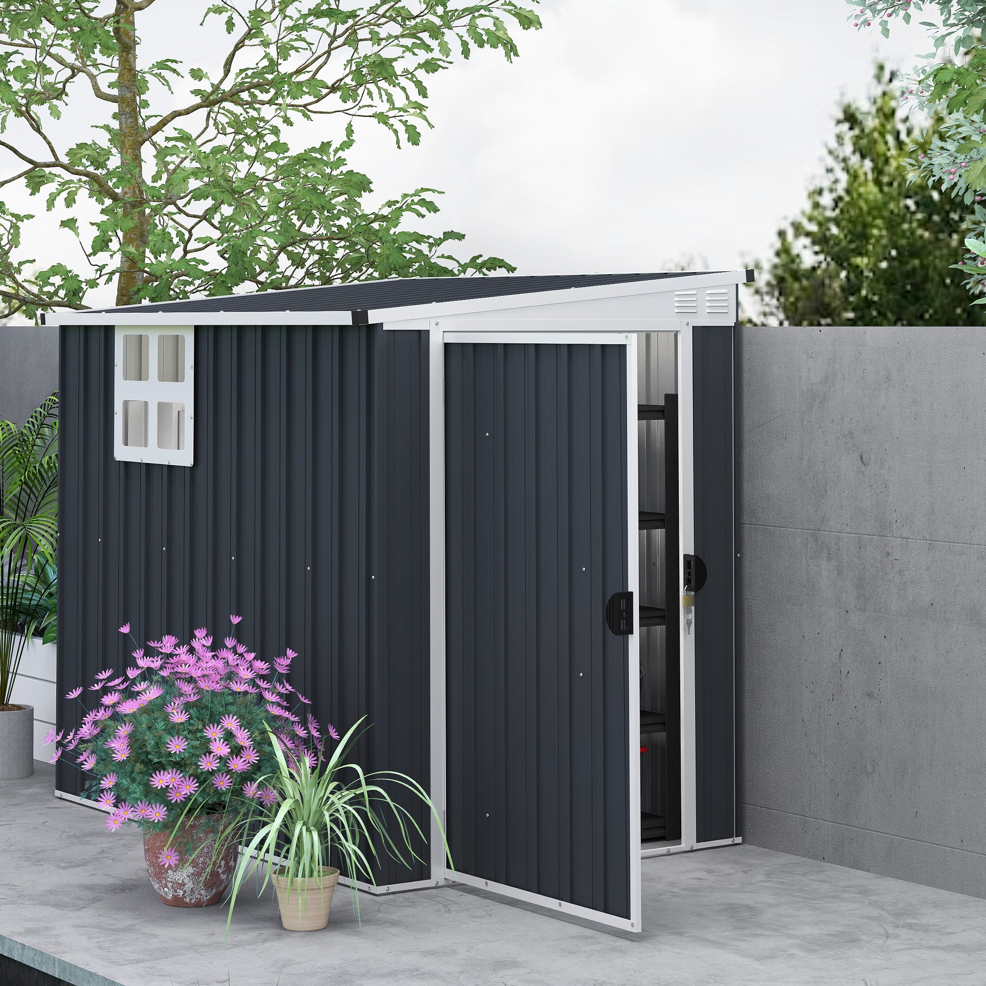 Outsunny 4' x 6' Outdoor Storage Shed, Metal Garden Shed with Window, 2 Vents and Lockable Door for Backyard, Garden, Patio 