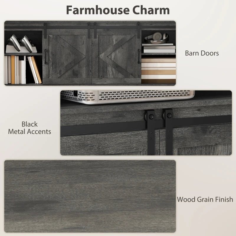 TV Stand with Power Outlets, Sliding Barn Doors and Adjustable Shelves for 72 Inch TVs, Dark Grey