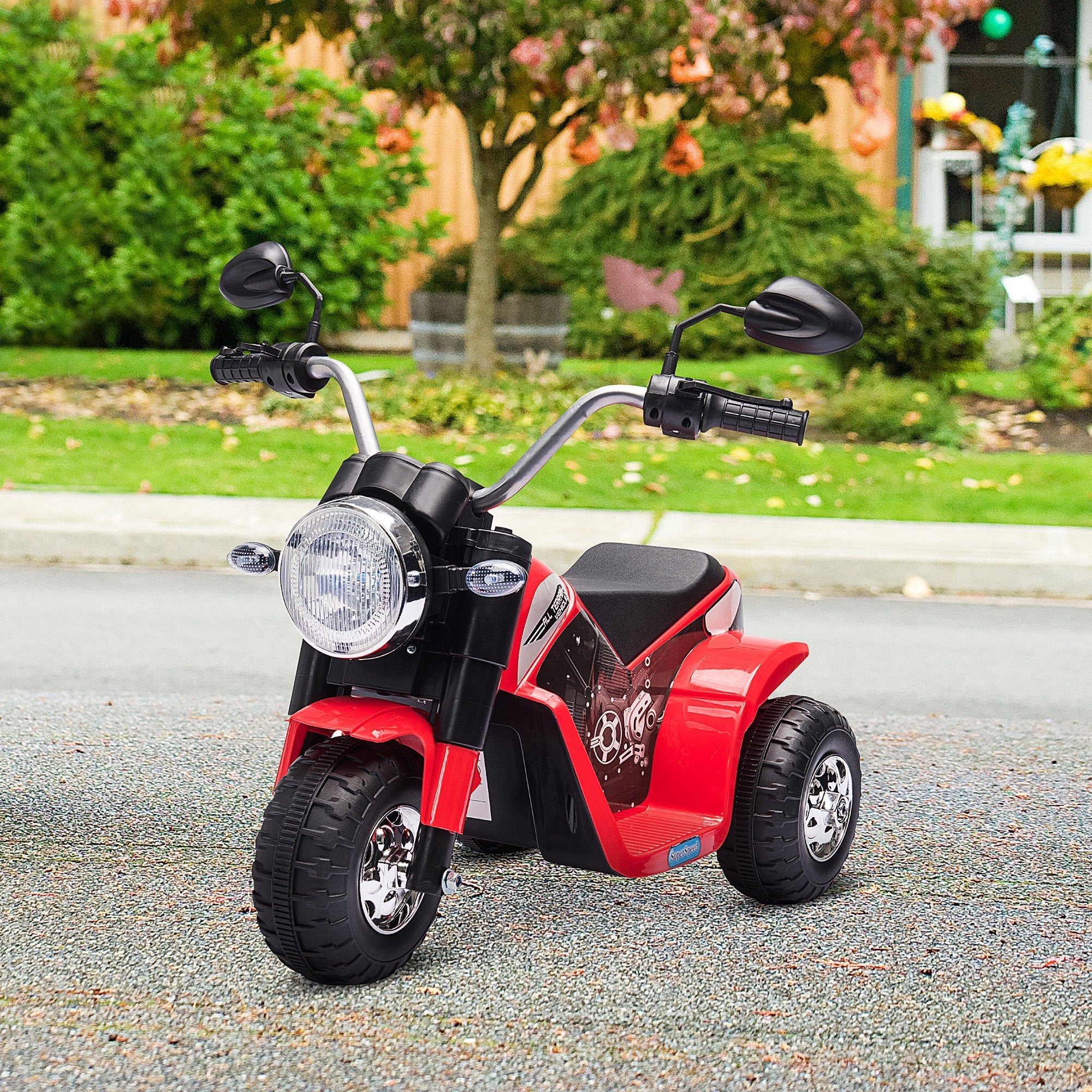 Aosom 6V Electric Kids Motorcycle Ride-On Dirt Bike 3-Wheels with Horn Headlights Red for Toddlers 