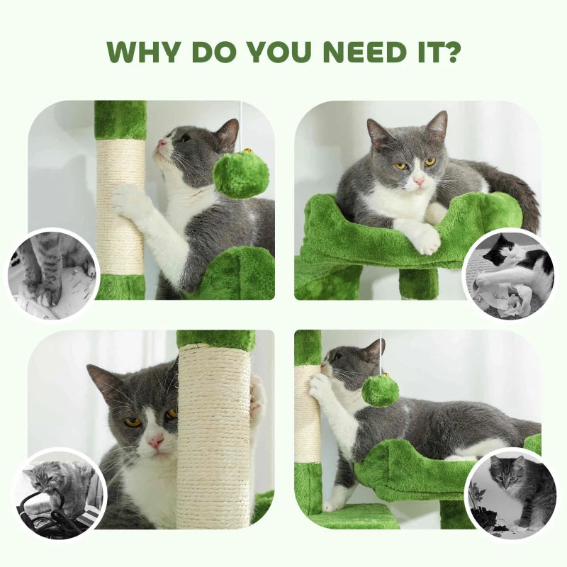 Cat Tree, 70" Multi-Level Cat Tower with 2 Condos, 2 Perches, Hammock, Toy Balls, Scratching Posts and Board, Green