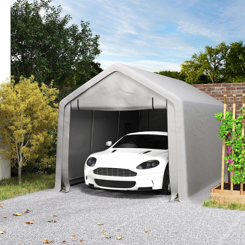Heavy Duty Carport, 10 x 17 ft Portable Garage with Roll-up Zipper Door for Motorcycle Garden Storage, Grey