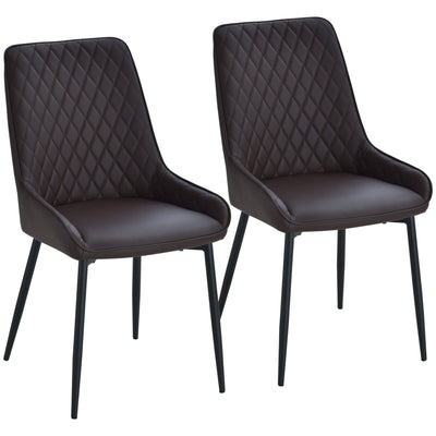 HOMCOM 2 Pack Mid Century Dining Chairs Brown PU Leather Padded Metal Legs Modern for Kitchen Home Office 