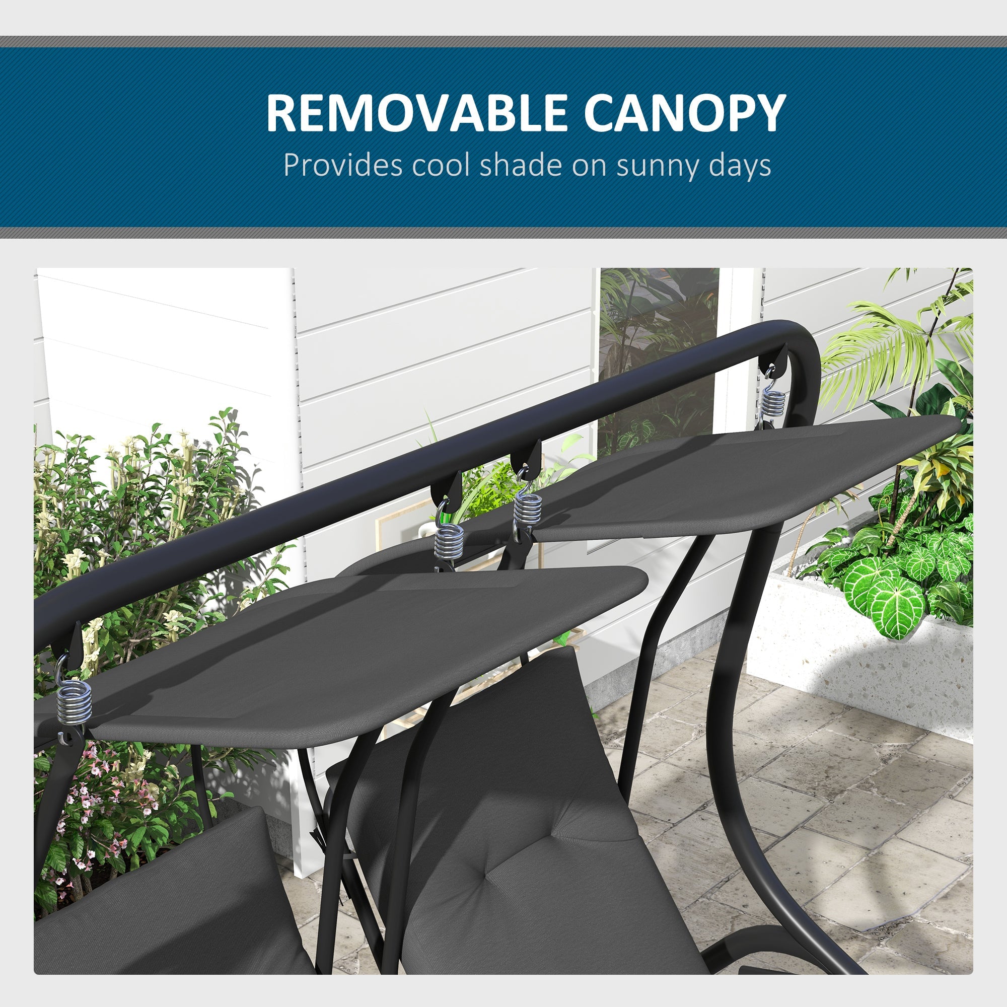 Outsunny 2-Seater Outdoor Porch Swing with Canopy, Patio Swing Chair for Garden, Poolside, Backyard, Grey 