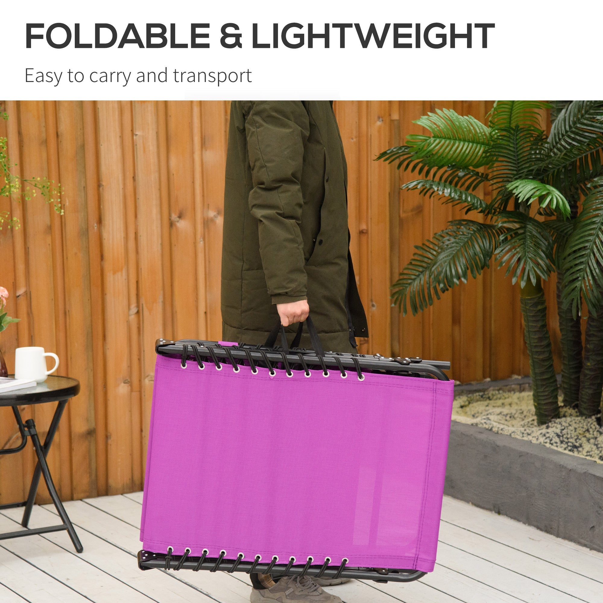 Outsunny Portable Folding Beach Bed 4-Level Adjustable Recliner Lounger Cot Purple Lightweight for Camping 