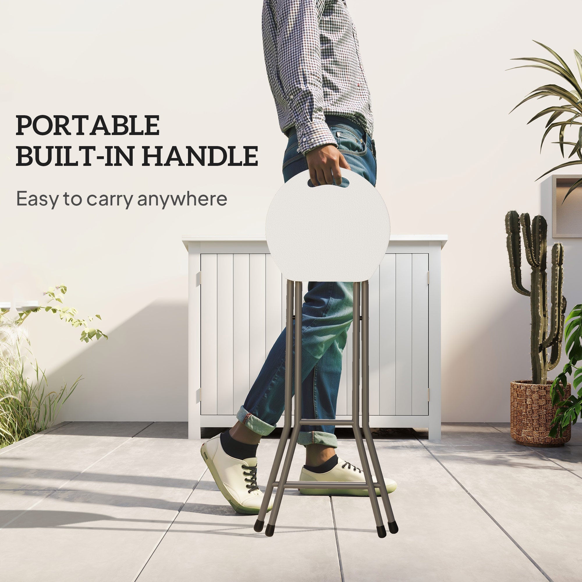 Outsunny Set of 4 Folding Outdoor Bar Stools, 29" Counter Height Stools with Handle, Indoor Outdoor Stool Chair with Footrest 