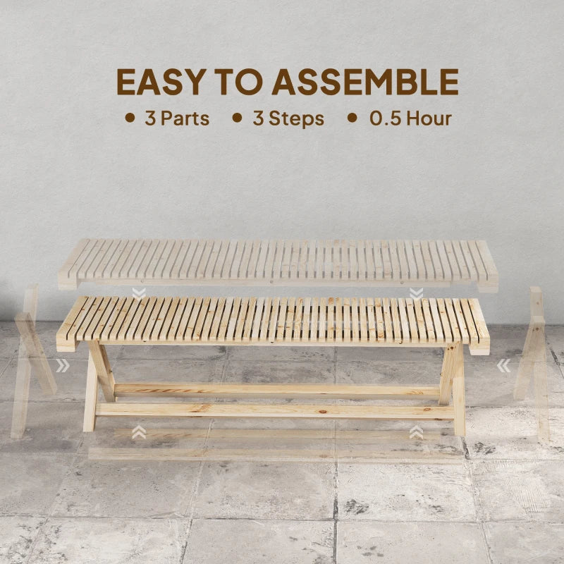 55.1" Garden Bench 2-Seater Outdoor Bench with Slatted Seat for Patio Porch, Natural Wood Finish