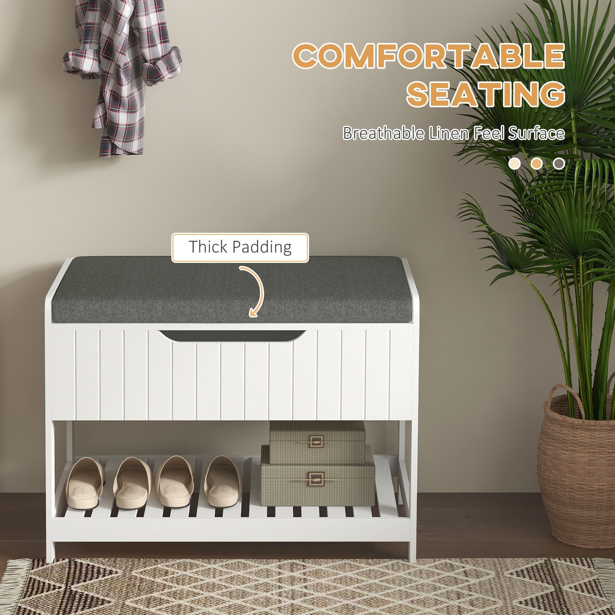 HOMCOM Wall Mounted Coat Rack with Shoe Storage Bench, Hall Tree and Bench, Clothes Hanger Rack with Shelves for Hallway White 