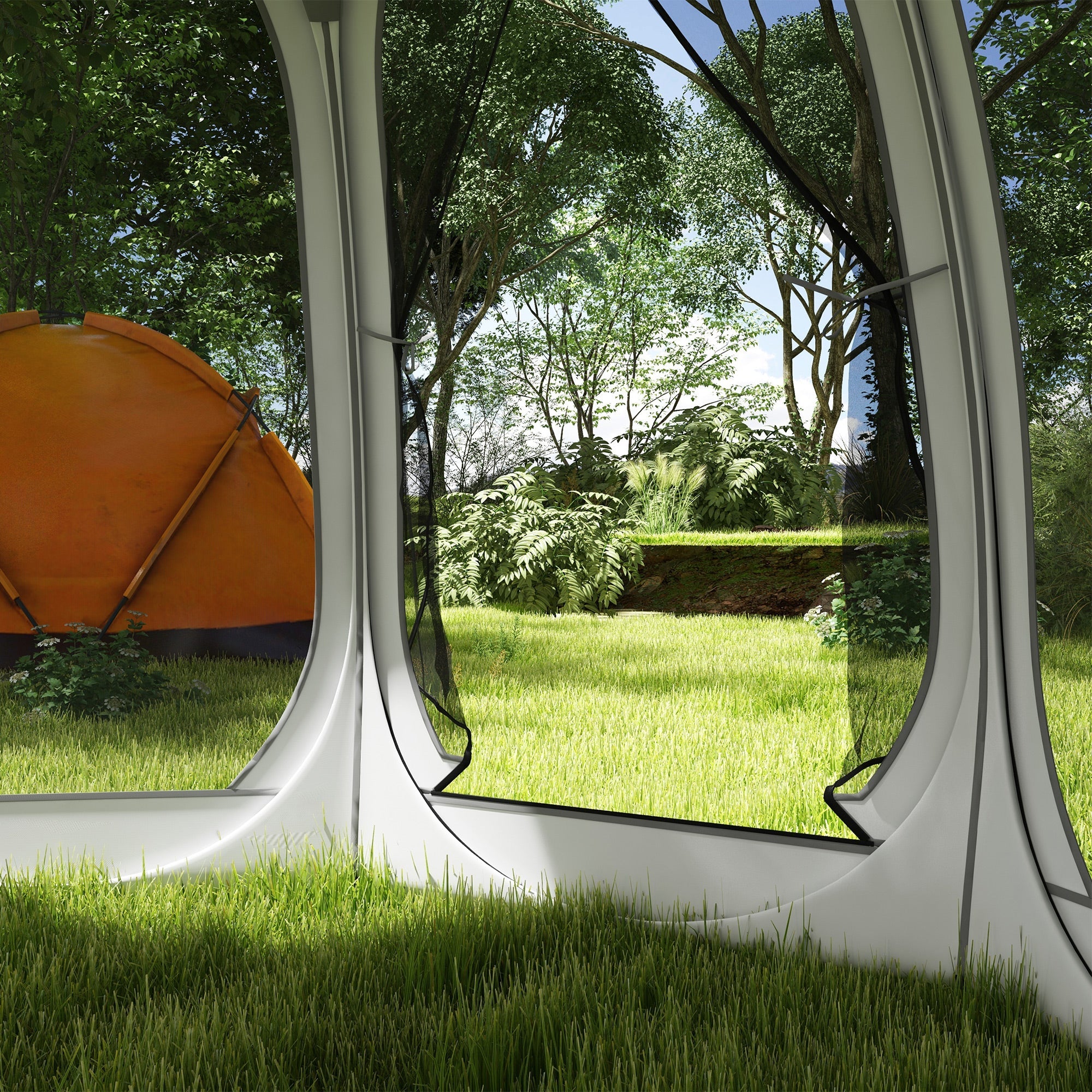 Outsunny 11' x 11.5' Screen Tent, Pop Up Camping Gazebo with Portable Carry Bag and 2 Doors, Cream White 