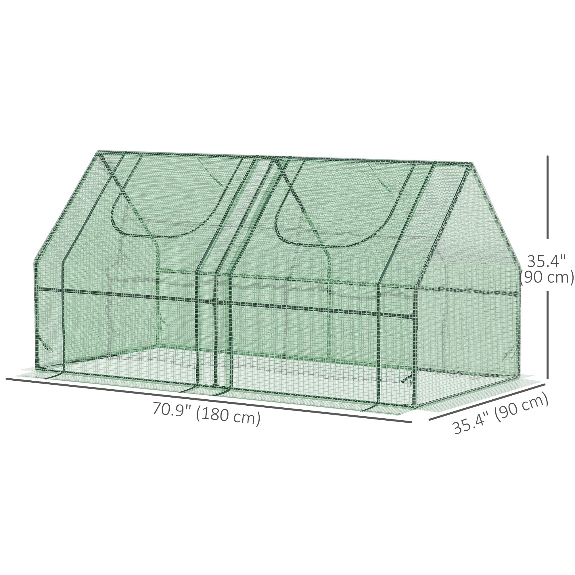 Outsunny 6' x 3' x 3' Portable Mini Greenhouse, Garden Green House Kit with 2 PE/Plastic Covers, Steel Frame and 2 Roll Up Zipper Windows, Dark Green 